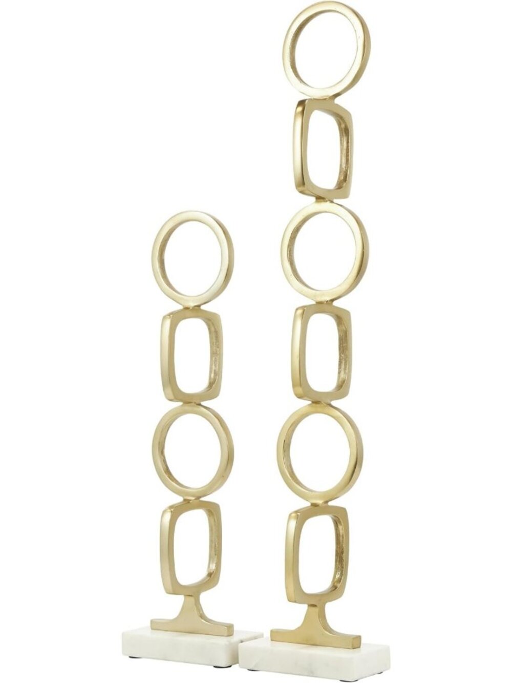 Set of 2 Gold Abstract Metal Sculptures - Stacked Geometric Rings Home Decor